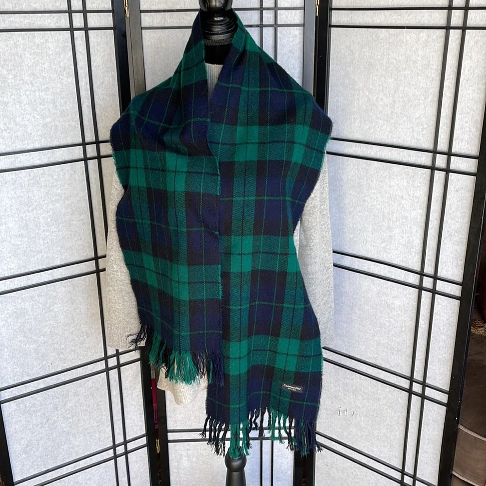 Vintage Christian Dior Green Blue Italy Scarf